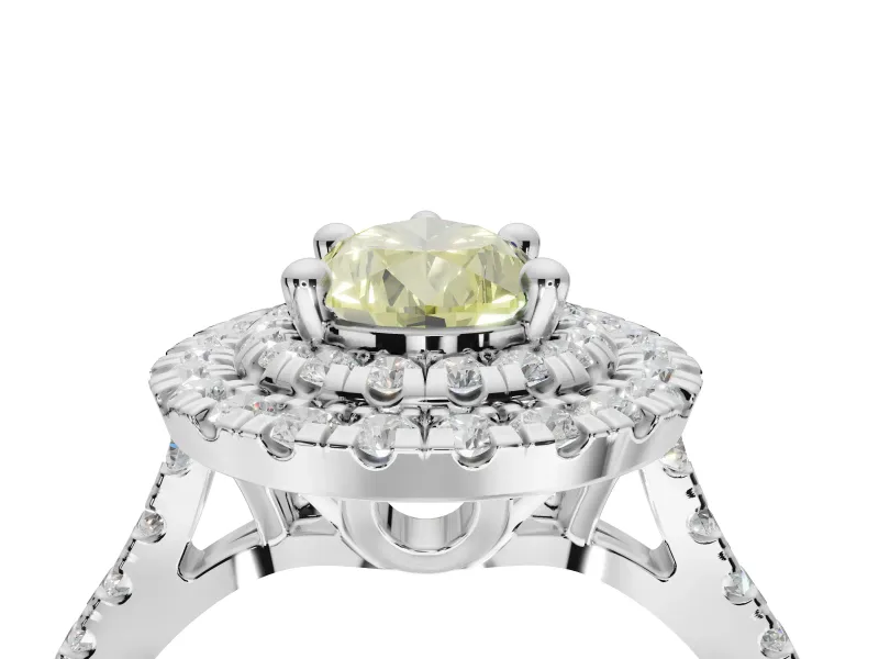 Canary Yellow Pear-Shaped Lab-Grown Diamond Double Halo Statement Ring Set in Platinum with Pavé Band
