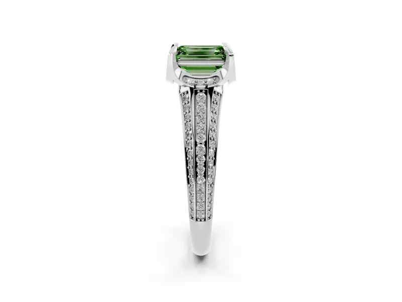 Emerald Cut Engagement Ring Setting for a Fancy Green Lab-Grown Diamond | Sterling Silver - Design NV-24760
