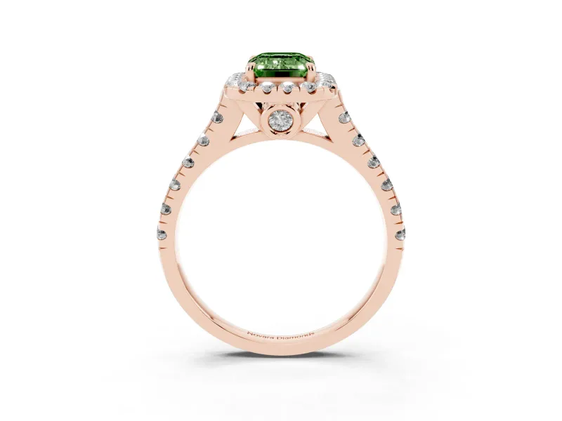 Emerald Cut Accented Halo Engagement Ring Setting for a Fancy Green Lab-Grown Diamond | Rose Gold