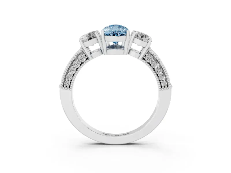 Pear-Shaped Three Stone Engagement Ring Setting for a Fancy Blue Lab-Grown Diamond | Graduated Pave Band | Platinum