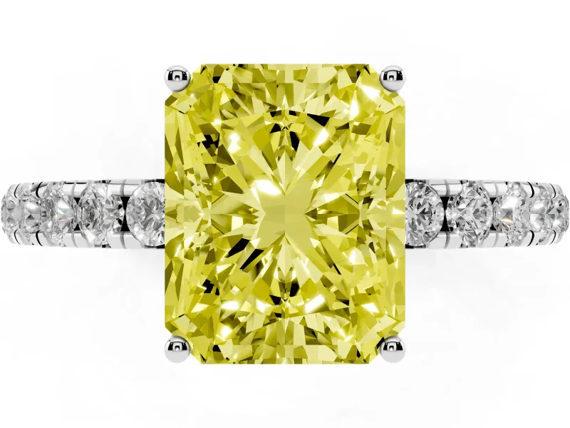 Radiant Cut Pave Engagement Ring Setting for a Fancy Yellow Lab-Grown Diamond | Shared Prong Band | Sterling Silver