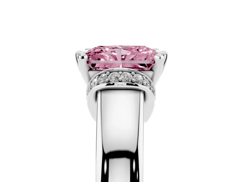 Radiant Cut Pavé Collar Engagement Ring Setting for a Fancy Pink Lab-Grown Diamond | Platinum