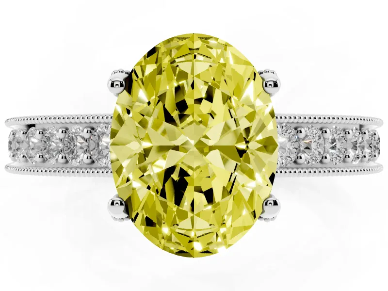 Oval Hidden Halo Engagement Ring Setting for a Fancy Yellow Lab-Grown Diamond | Milgrain Pave | Sterling Silver
