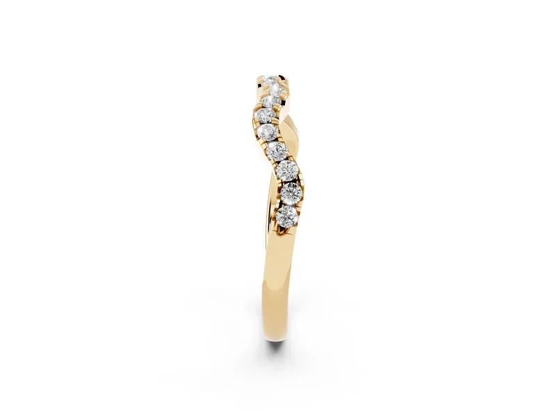 Round Lab-Grown Diamond Wavy Curved Pavé Wedding Band | Shared Prongs | Yellow Gold