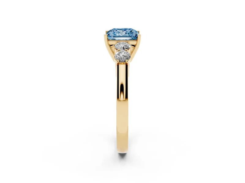 Princess Cut 5 Stone Engagement Ring Setting for a Fancy Blue Lab-Grown Diamond | Yellow Gold