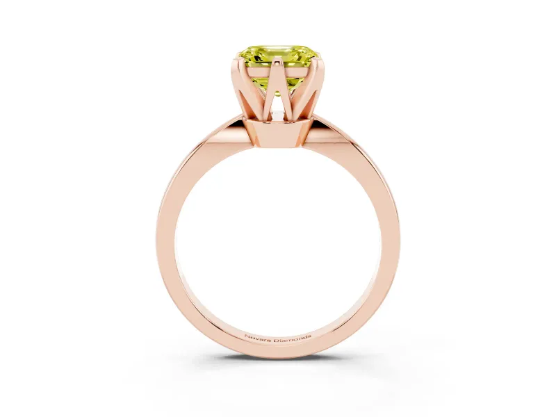 Asscher Cut Tapered Solitaire Engagement Ring Setting for a Fancy Yellow Lab-Grown Diamond | Claw Prong Head | Rose Gold