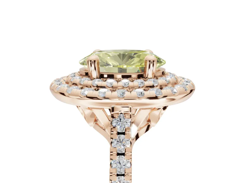 Canary Yellow Oval Lab-Grown Diamond Double Halo Statement Ring Set in Rose Gold with Pavé Band