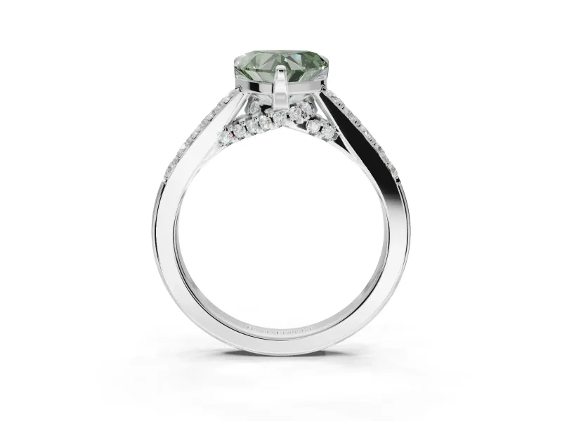 Heart-Shaped Pavé Solitaire Engagement Ring Setting for a Fancy Green Lab-Grown Diamond | Crossover Gallery | Platinum