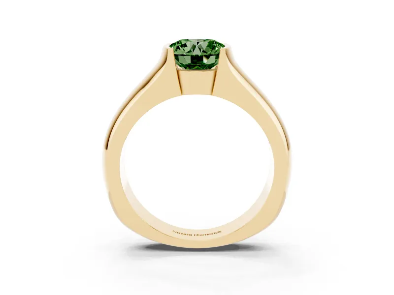 Round Half Bezel Solitaire Engagement Ring Setting for a Fancy Green Lab-Grown Diamond | Wide Band | Yellow Gold