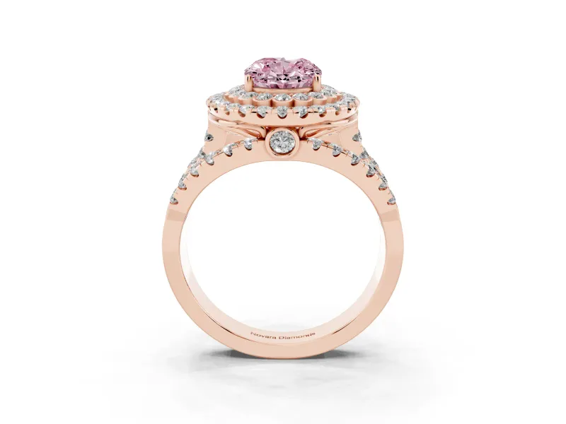 Oval Double Halo Split Shank Engagement Ring Setting for a Fancy Pink Lab-Grown Diamond | Pave Strands | Rose Gold