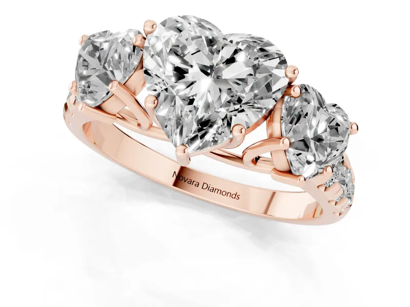 Heart-Shaped Three Stone Engagement Ring Setting | Accented Shoulders | Rose Gold