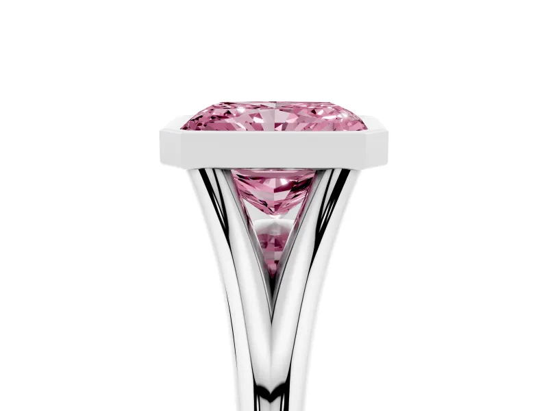 Radiant Cut Bezel Engagement Ring Setting for a Fancy Pink Lab-Grown Diamond | White Gold