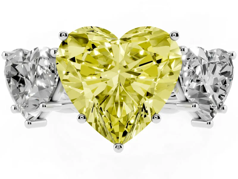 Heart-Shaped Three Stone Engagement Ring Setting for a Fancy Yellow Lab-Grown Diamond | Braided Band | White Gold