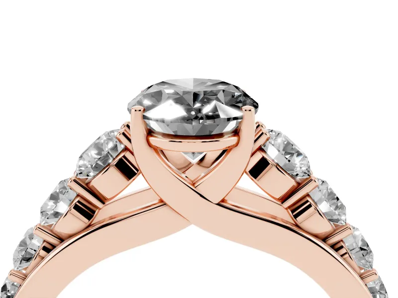 Oval Graduated Side Stone Engagement Ring Setting for a Black Center | Flat Top Band | Rose Gold