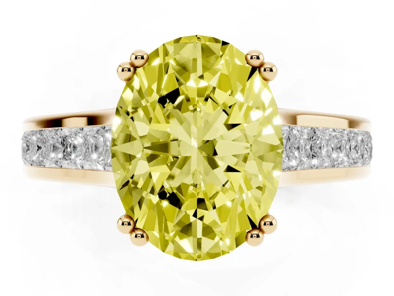 Oval Channel Set Solitaire Engagement Ring Setting for a Fancy Yellow Lab-Grown Diamond | Princess Channel | Yellow Gold