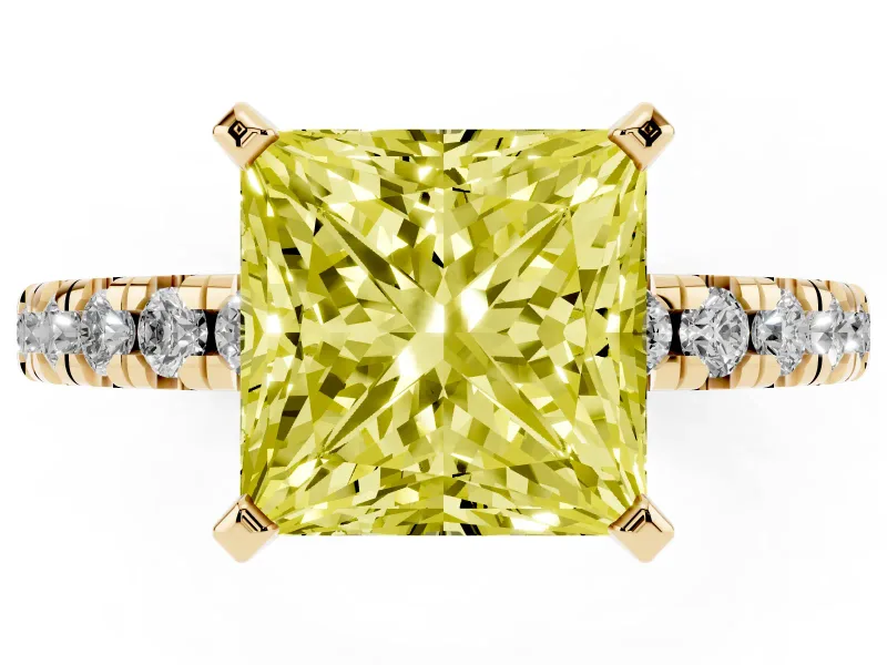 Princess Cut Pavé Engagement Ring Setting for a Fancy Yellow Lab-Grown Diamond | Yellow Gold