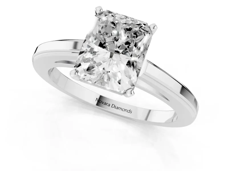 Radiant Cut Diamond Solitaire Ring Set in Silver with Prong Setting and Classic Band