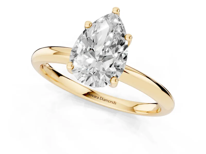 Pear-Shaped Micro-Prong Hidden Halo Engagement Ring Setting | Plain Band | Yellow Gold