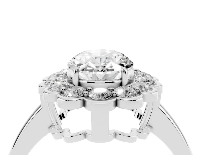 Oval Scalloped Cluster Halo Engagement Ring Setting | Plain Band | Platinum