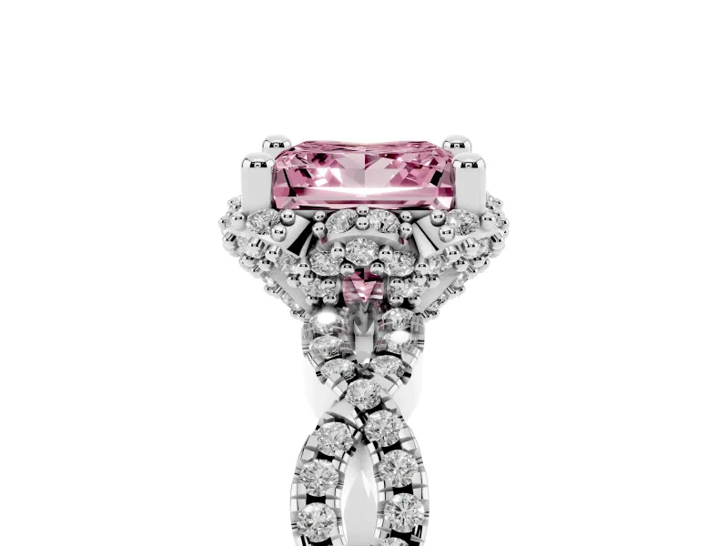 Princess Cut Milgrain Halo Engagement Ring Setting for a Fancy Pink Lab-Grown Diamond | Graduated Shoulders | White Gold