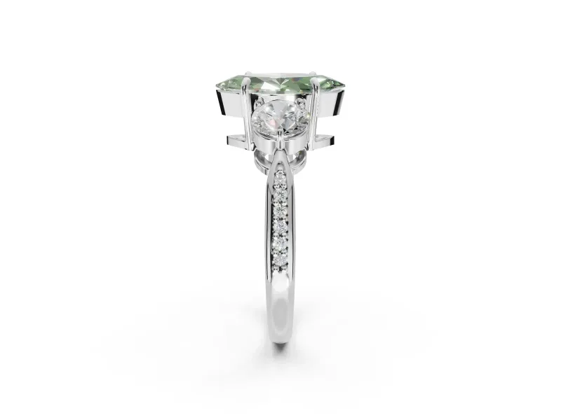 Marquise Three Stone Engagement Ring Setting for a Fancy Green Lab-Grown Diamond | Tapered Pave Band | Sterling Silver