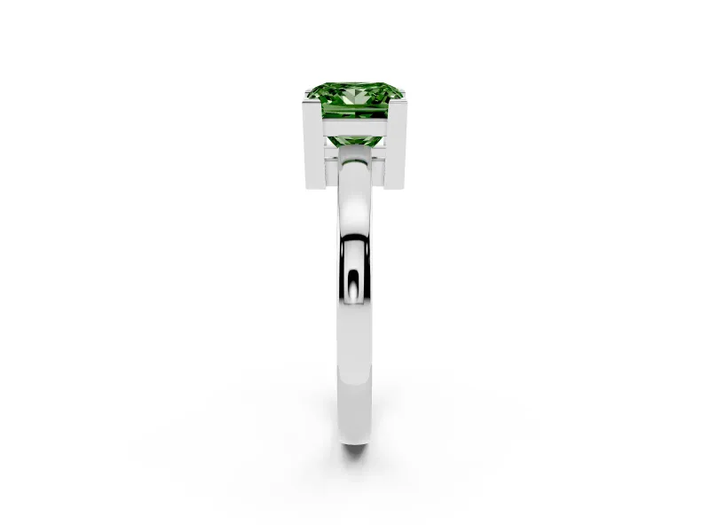 Fancy Green Princess Cut Diamond Solitaire Ring Set in Silver with Prong Head and Smooth Polished Band