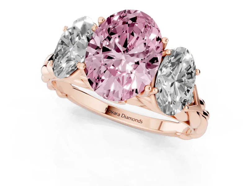 Oval Three Stone Engagement Ring Setting for a Fancy Pink Lab-Grown Diamond | Braided Band | Rose Gold