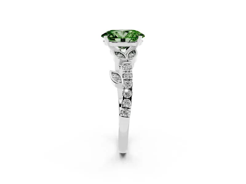 Oval Leaf Pavé Engagement Ring Setting for a Fancy Green Lab-Grown Diamond | White Gold