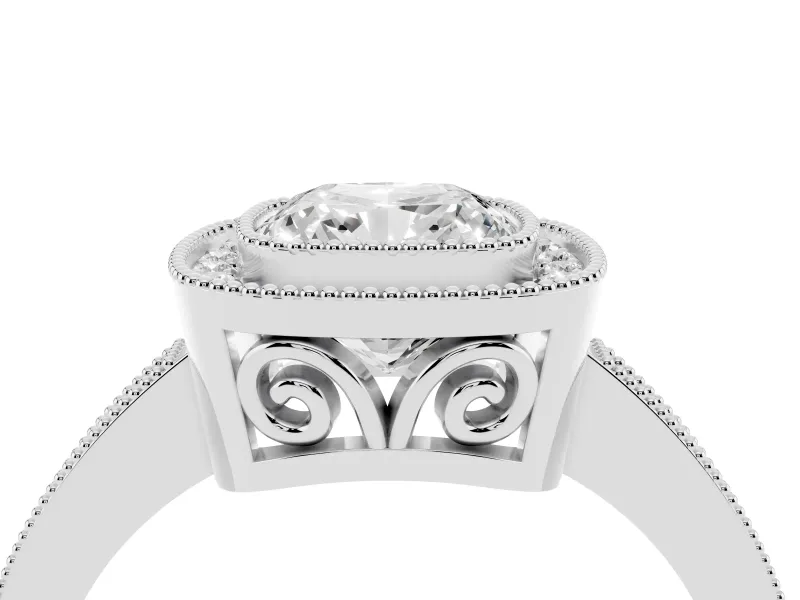 Cushion Cut Vintage Milgrain Halo Engagement Ring Setting | Filigree Gallery | Platinum