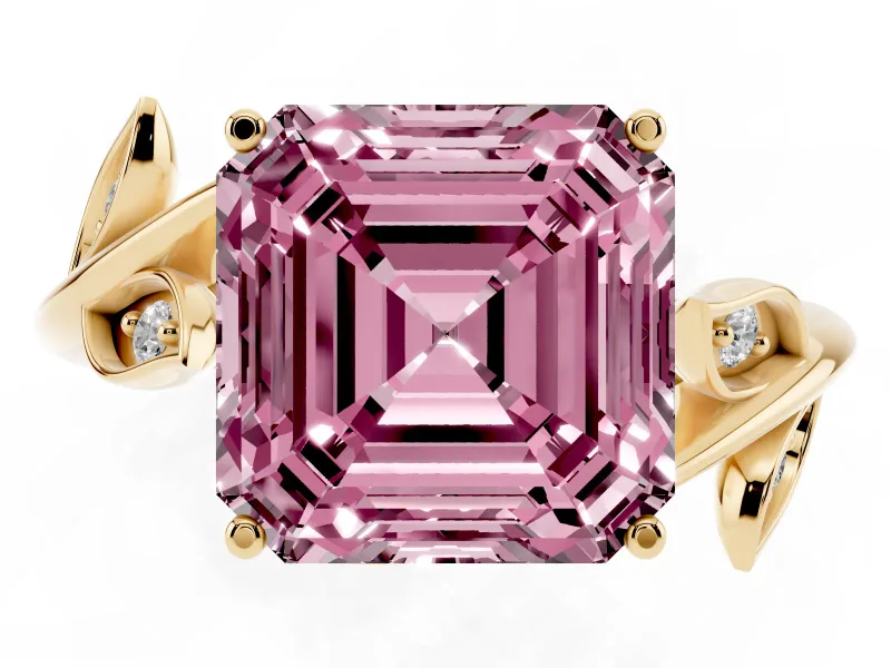 Asscher Cut Twisted Bypass Engagement Ring Setting for a Fancy Pink Lab-Grown Diamond | Yellow Gold