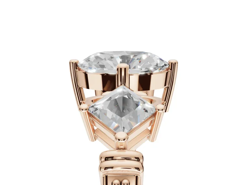 Oval Three Stone Engagement Ring Setting | On-Point Princess Side Stones | Rose Gold