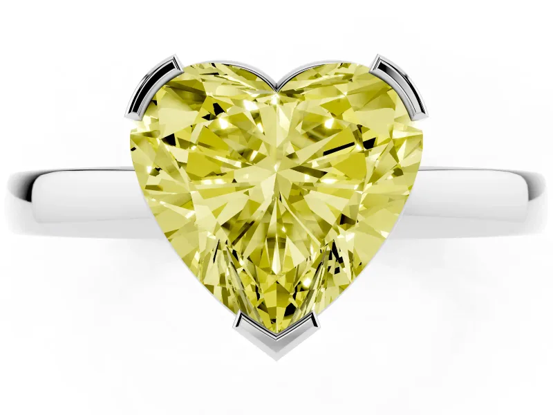 Heart-Shaped Solitaire Engagement Ring Setting for a Fancy Yellow Lab-Grown Diamond | Flat Tab Prongs | Sterling Silver