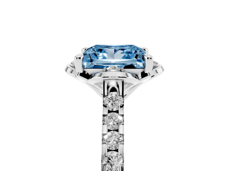Princess Cut Floral Petal Engagement Ring Setting for a Fancy Blue Lab-Grown Diamond | Petal Accents | Sterling Silver