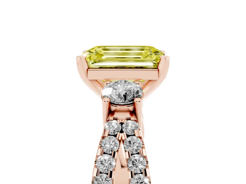 Emerald Cut Three Stone Engagement Ring Setting for a Fancy Yellow Lab-Grown Diamond | Rose Gold
