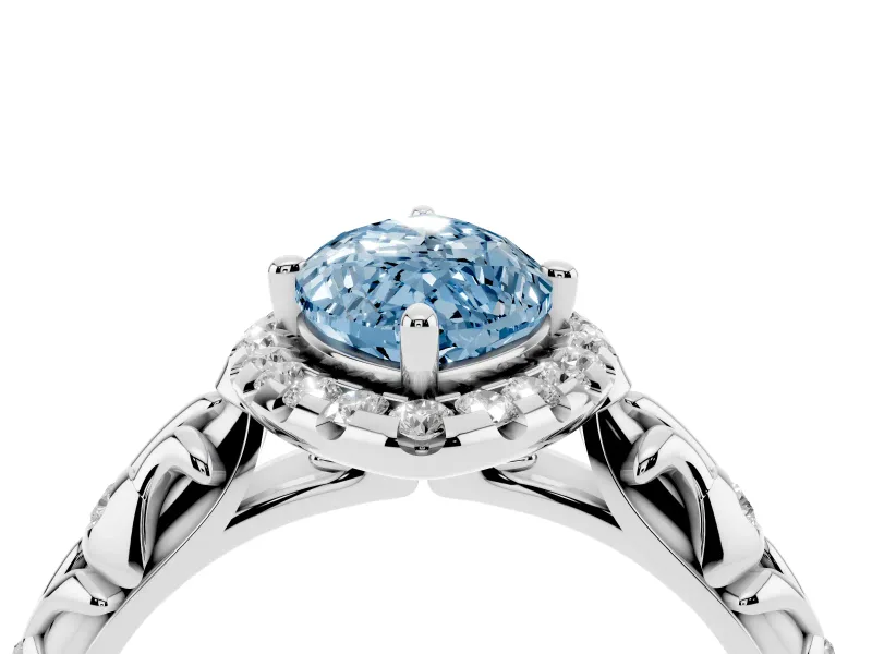 Marquise Leaf Halo Engagement Ring Setting for a Fancy Blue Lab-Grown Diamond | Platinum