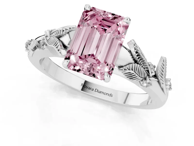 Emerald Cut Leaf Solitaire Engagement Ring Setting for a Fancy Pink Lab-Grown Diamond | Platinum