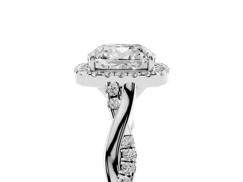 Cushion Cut Halo Engagement Ring Setting | Pavé Twist Band | Platinum