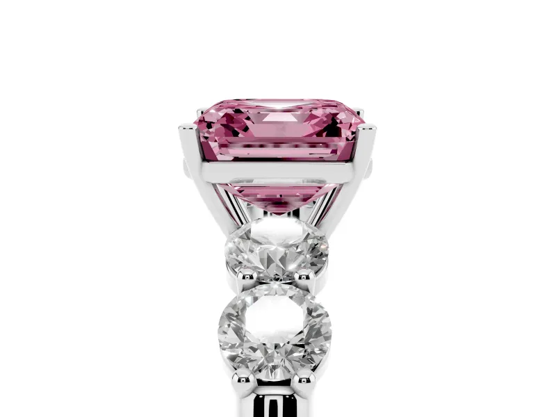 Asscher Cut Five Stone Engagement Ring Setting for a Fancy Pink Lab-Grown Diamond | Prong Set Side Stones | White Gold