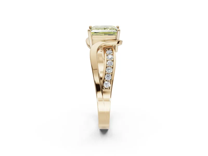 Princess Cut Bypass Solitaire Engagement Ring Setting for a Fancy Yellow Lab-Grown Diamond | Pavé Strands | Yellow Gold