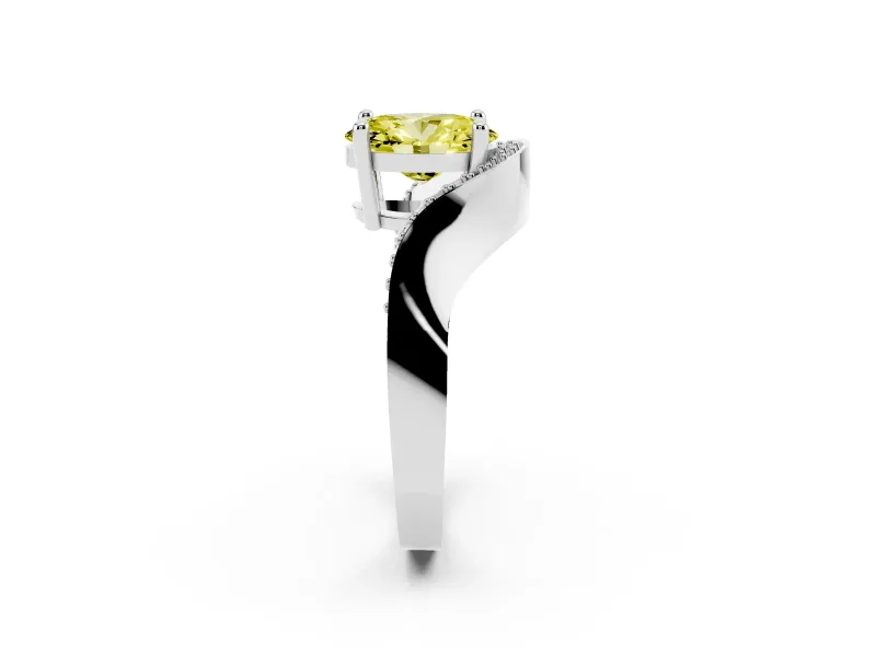 Oval Bypass Solitaire Engagement Ring Setting for a Fancy Yellow Lab-Grown Diamond | Pavé Ribbon | Sterling Silver