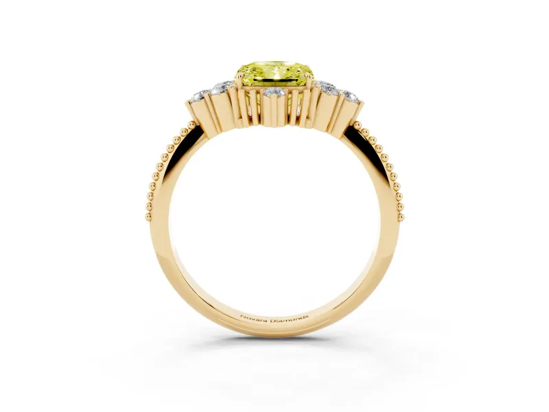 Radiant Cut Cluster Engagement Ring Setting for a Fancy Yellow Lab-Grown Diamond | Yellow Gold