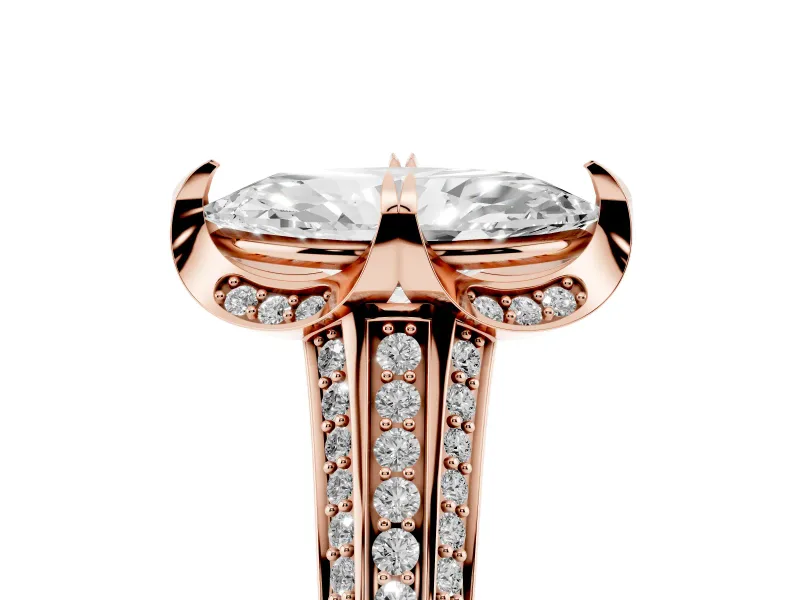 Marquise Cut Diamond Pavé Split Shank Solitaire Ring Set in Rose gold with Prong Setting