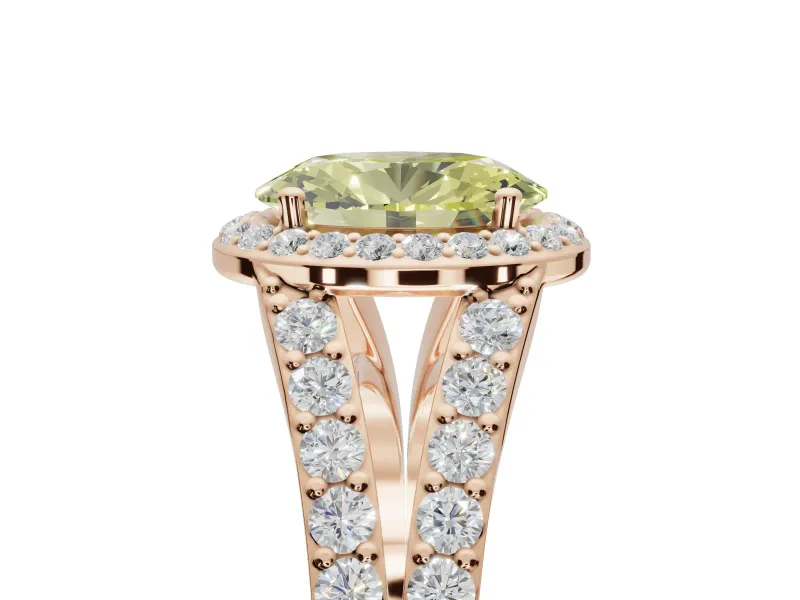 Oval Halo Pavé Engagement Ring Setting for a Fancy Yellow Lab-Grown Diamond | Narrow Split Shank | Rose Gold