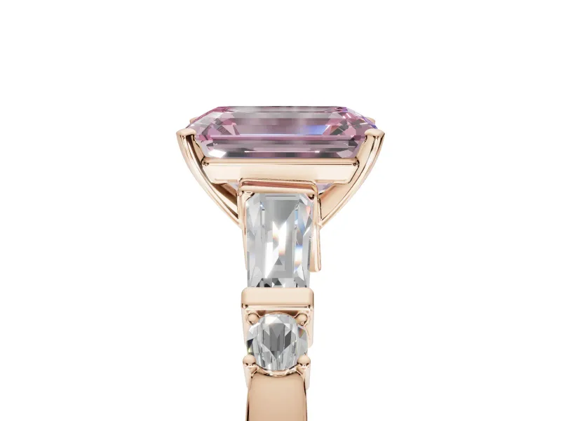 Emerald Cut Tapered Baguette Engagement Ring Setting for a Fancy Pink Lab-Grown Diamond | Rose Gold