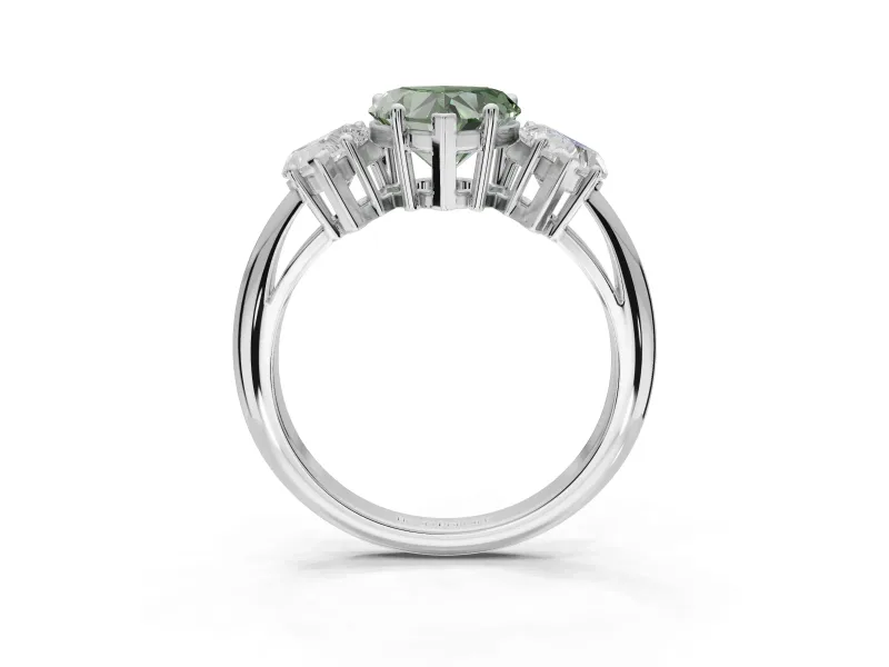 Heart-Shaped 3 Stone Engagement Ring Setting for a Fancy Green Lab-Grown Diamond | Sterling Silver - Design NV-24895