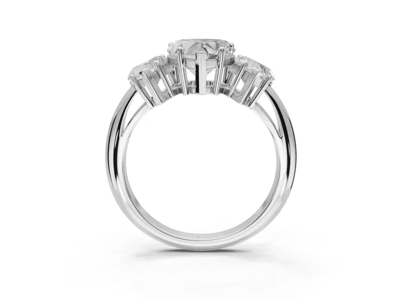 Heart-Shaped Three Stone Engagement Ring Setting | Plain Band | Platinum