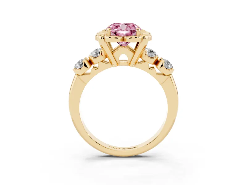 Cushion Cut Floral Engagement Ring Setting for a Fancy Pink Lab-Grown Diamond | Petal Frame | Yellow Gold