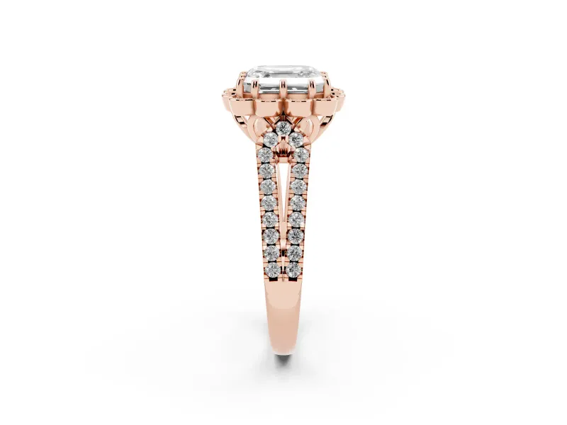 Asscher Cut Petal Frame Floral Halo Engagement Ring Setting | Pavé Split Shank | Rose Gold