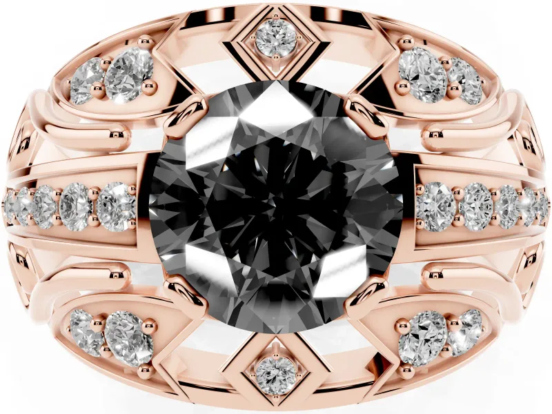 Round Art Deco Graduated Pavé Engagement Ring Setting for a Black Center | Split Shank | Rose Gold