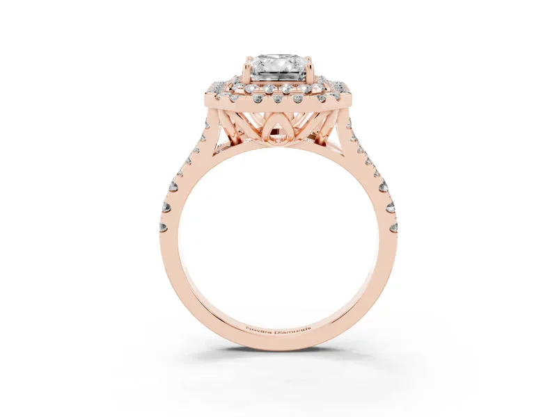 Radiant Cut Halo Split Shank Engagement Ring Setting | Rose Gold